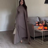 Fongt And Winter New Temperament High-Collar Leisure Loose Solid Color Shawl Suit Dress