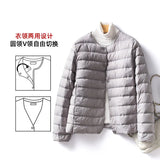2024 New Light Down Jacket Female Short Round Neck Warm Inside Gallbladder Autumn Winter Without Collar Slim Large Size Coat-Outfit
