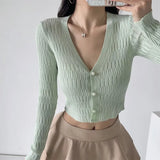 Trend Women's Wear Gentle Girl Knitted Cardigan Summer New Thin Slim Pearl Button Long-Sleeved Blouse-Outfit