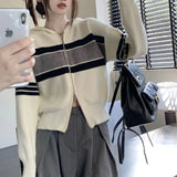 Fongt Contrast Color Long Sleeve Sweater Coat Women's Spring And Summer 2024 New Korean Version Loose Salt Knit Cardigan Top-Outfit