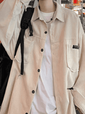 Men's Simple Pocket Corduroy Long Sleeve Shirt-Outfit