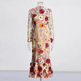 Elegant Style Slim Dress 2025 Summer New Collage Embroidery Design Color High-Waist Long Dress Dress