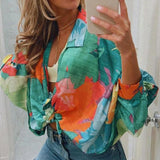 Fongt Fall Women's Temperament Commuter Abstract Print Cardigan Long Sleeve Loose Casual Shirt