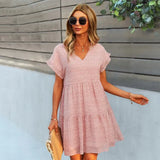 Short Sleeve V Neck Loose Ladies Casual Mini