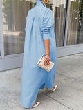 Summer White Long Sleeve Shirt Dress Women Turn-down Collar Button Up Straight Maxi Dress Loose Casual Dresses