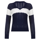 V Neck Striped Cable Knit Downtown 90s Top-Outfit