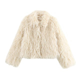 Fongt Women's ZA Explosion Autumn And Winter New Artificial Fur Effect Collared Long-Sleeved Coat
