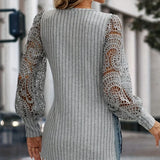 Fongt And Autumn 2025 Women's Casual Fashion Knitted Lace-Sleeved T-Shirt