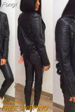 Leather Jackets 2023 New Black Slim Moto Bikers Jacket Women Long Sleeved Zipper Spring Autumn Outerwear Leather
