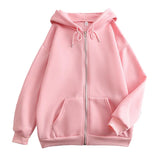 Fongt Flat Hooded Ins College Windy Loose Zipper Thick Hooded Coat