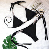 Fongt Solid Color Sexy Strap Swimsuit Luxury Rhinestone Swimsuit 2023 New
