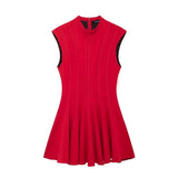 Fongt Women's Clothing 2025 Autumn And Winter New Waist Wave Wide Swing Mini Dress