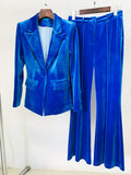 Fongt And Winter 2025 New Women's Professional Fashion A Buckle Gold Velvet Suit Jacket + Horn Pants Set Two Sets