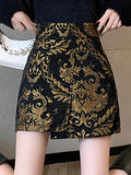Black Golden Printed Bodycon Mini Skirt-Outfit