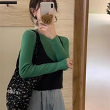 Fongt New Style Fold Wear Show Thin Small Versatile Sweater Vest Korean Hollow Out Solid Color Condole Belt Knit Vest Female-Outfit