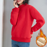 Thicken Sweatshirt Women's Casual Loose Lambwool Half Turtleneck Pullover Streetwear Warm Tops Fleece Lined