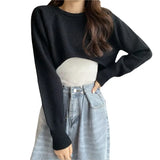Fongt Knitted Jersey Women's Spring And Autumn 2023 New High-Waist Half-Sleeved Laziness Sweater