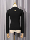 Fongt High-End Blouse In Autumn 2025 New Temperament Collar Metal Decorative Long-Sleeved Knitted Shirt Woman