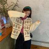 Floral Jacquard Knitted Cardigan-Outfit
