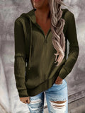 Fongt And Winter New Solid Color Casual Hoodie Loose Zipper Half Cardigan Set Long Sleeve Hooded Knit Women's Wear-Outfit