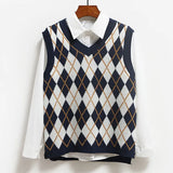 Vest Vangull Argyle Fashion Women Casual Korean Pullover Elasticity Sweater Spring Autumn Sleeveless V-Neck Tank