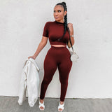 Fongt New Women's Casual Two-Piece Slim Short Sleeve Sports Suit-Outfit