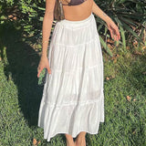 Style White Spliced Skirt 2024 Spring And Summer New Thin Loose Style Casual Half-Length Skirt-Outfit