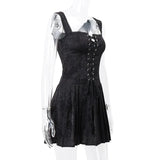 Black Front Lace-Up Mini Dress-Outfit
