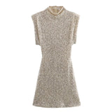 Fongt Women's Beads Dress Dress Sleeveless Party With Cushioned Shoulder Mini Dress Y2K