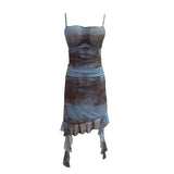 Real Shooting Sexy Sling Dress Girl Summer Babes Thin With Chest Cushion Lotion Side Ribbon Mesh Vest Dress