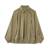 Fongt Women's Explosive Fashion Casual Bubble Sleeve Silk Shirt