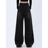 Vintage Dark Wash Patchwork Wide Leg Jeans-Outfit