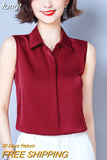 Summer Satin Blouse for Women Polo-Neck Sleeveless Vest Chiffon Shirts OL Womens Tops and Blouses Solid Fashion Ladies