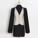 High Street Blazer For Women Notched Collar Long Sleeve Cut Out Solid Blazers Female Clothes Style New 2022