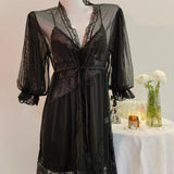 Fongt Women Spring And Autumn Thin Mesh Long Sexy Long Sleeve Bathrobe Pyjamas Women Summer Lace Morning Robe Homewear