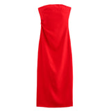 Fongt Folded Dress Design Autumn New Women's Breasts Collared Solid Color Dress