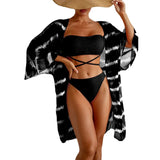 Fongt Solid Color Colorful Swimsuit Wavy Chiffun Beach Three-Piece Bikini