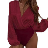 Black White pink Long Sleeve 2021 tops Summer Slim T shirt Wrap Deep Cross V-neck Sexy Crop Top vintage blouse