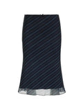 Vintage Stripe Double Layered Mesh Midi Skirt-Outfit