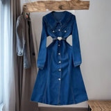 Fongt And Cooked Wind Dolls To Receive Waist Metal Buckle Temperament Casual Long Denim Dress 0011
