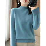 Fongt 2024 Autumn / Winter New Women's Korean Version Slim Half High Collar Short Solid Color Bottom Sweater-Outfit