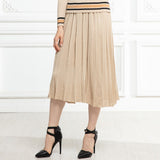 2020 New-Coming Winter Solid Pleated Knitted Skirt A-Line Mid-Calf Empire High Street Style Women Winter