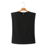 Spring Style Shoulder Pads Loose Multicolor Sleeveless Round Collar T-Shirt 0858030-Outfit
