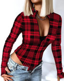 Fongt Women's Wear Temperament Plaid Long Sleeve