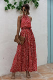 Dot Printed Lace Up Halter Tied Long