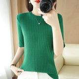 Fongt Collar Pit Bottom Shirt Women's New Slim Sweater Short Versatile Casual Sweater-Outfit