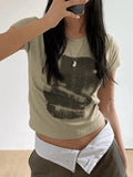 Printed Short Sleeve Crop Top-Outfit