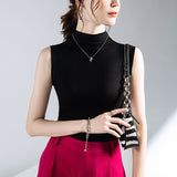 Basic Tank Girls Elastic Slim Sheath Camisole Top Female Solid Simple Sleeveless Tees Tshirts-Outfit