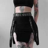 Dark Wind Spring's New Double Zipper Bag Hip Fork Goth Design Tight Half Skirt Woman-Outfit
