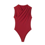 New Solid Color Pleated Neckline Sleeveless Jumpsuit 1165081-Outfit